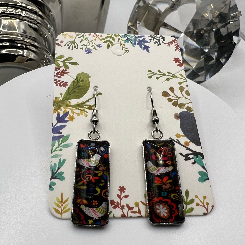 Resin Filled Earrings with Bird Theme NEW